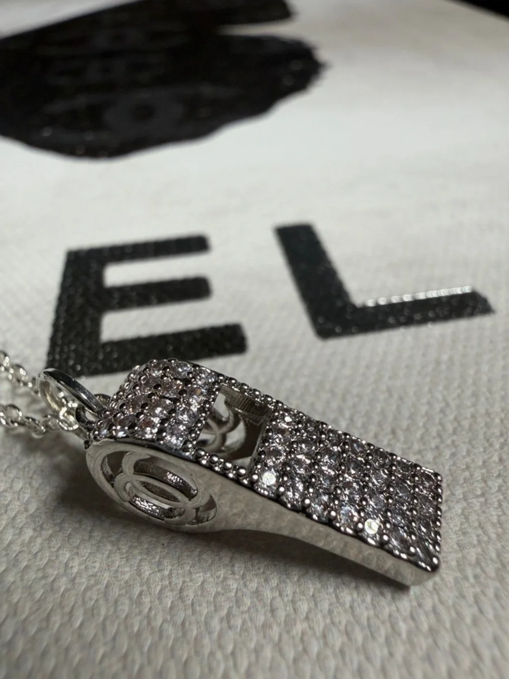 Super Unique Upcycled CC Whistle Rhinestone Charm on 18” 925 Chain - Picture 2 of 7